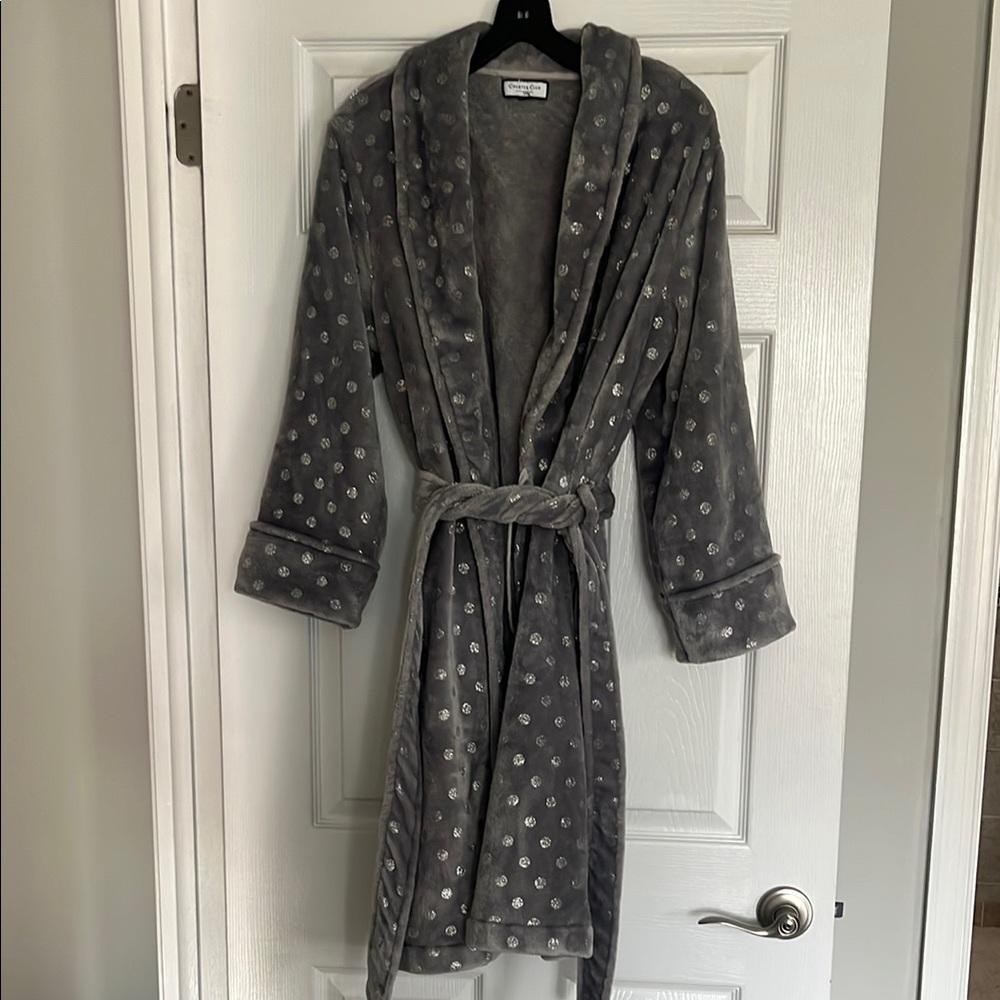 Charter Club-Gray Polka Dot Robe
